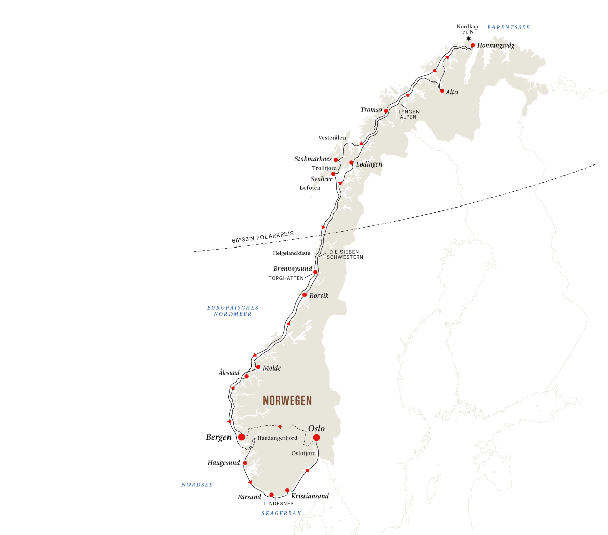 Die Hurtigruten Nordkap-Linie (Seereise ab Bergen) 2024/25