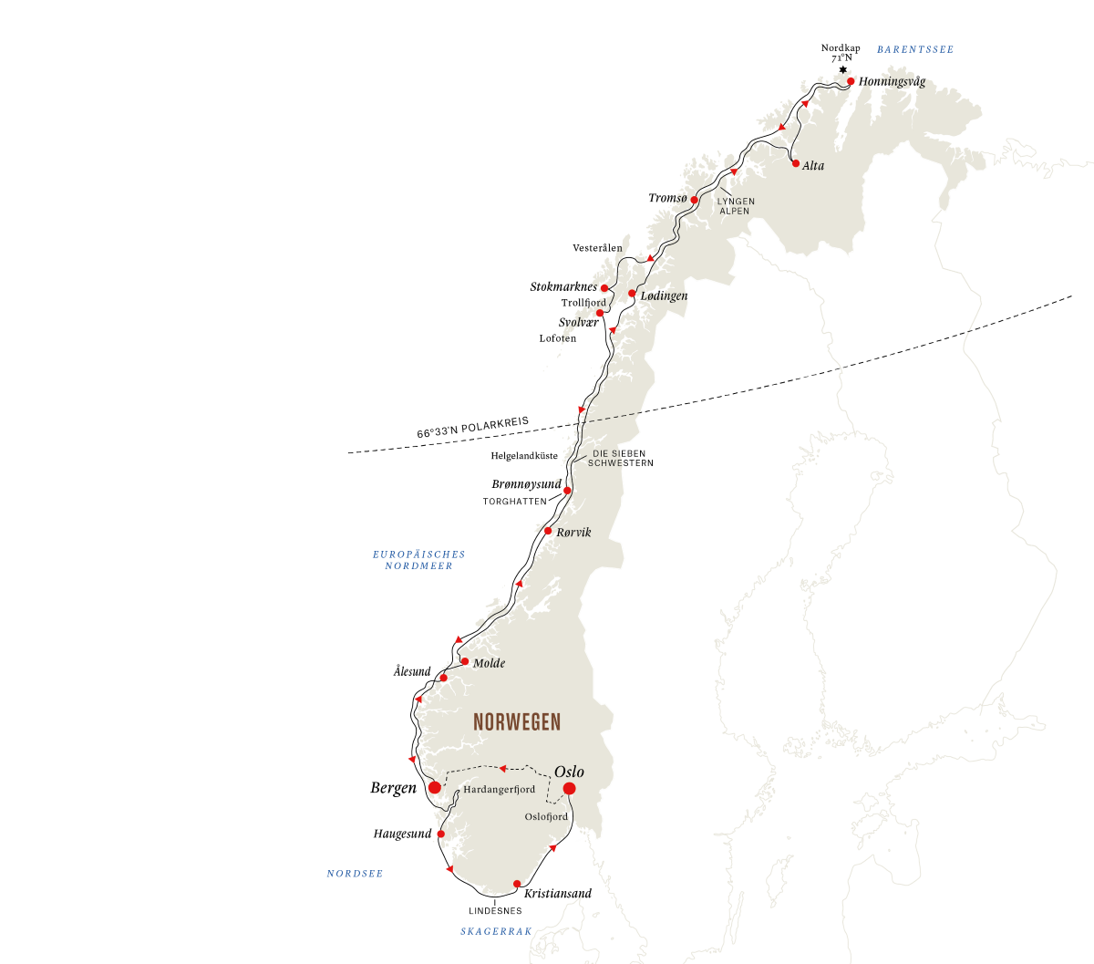 Die Hurtigruten Nordkap-Linie (Seereise ab Bergen) 2023/24